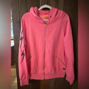 Aviator Nation Bolt full zip Hoodie Size L Hot Pink